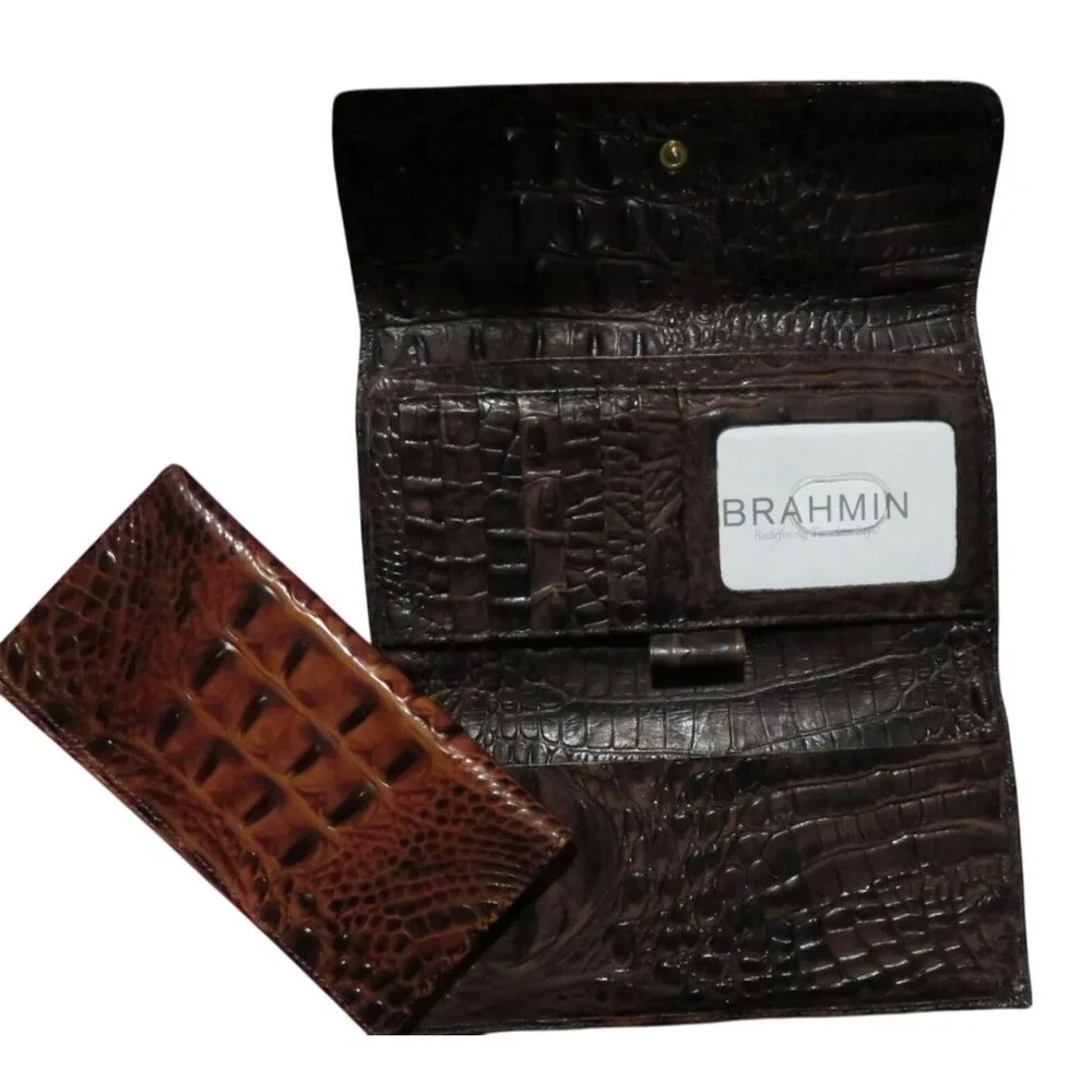 BRAHMIN Pecan Melbourne Croc Embossed Leather Tote & Wallet and Checkbook holder